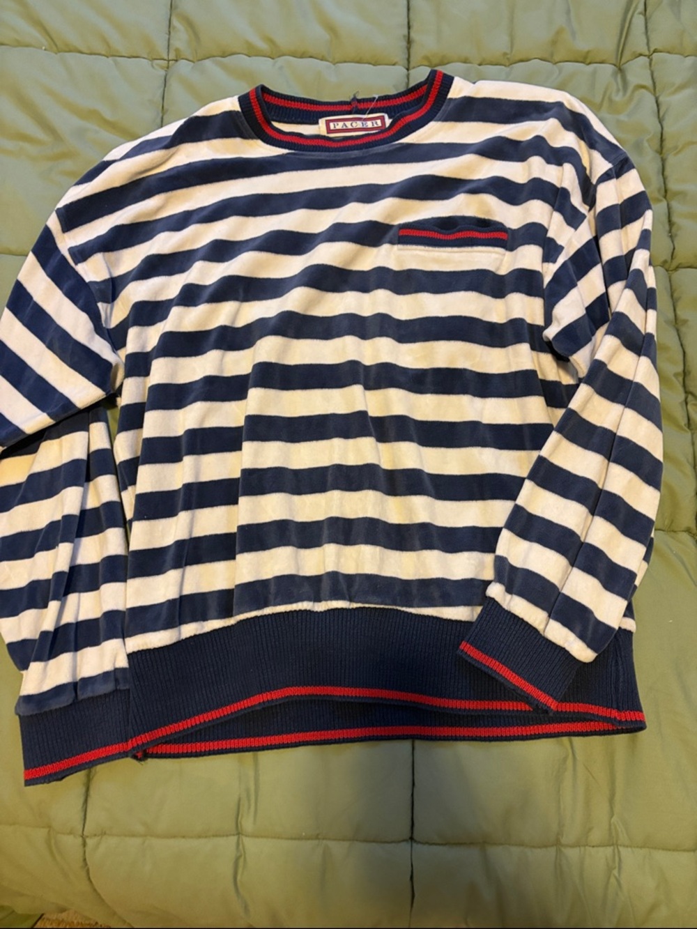 Blue and white striped vintage long sleeve shirt - brushed cotton